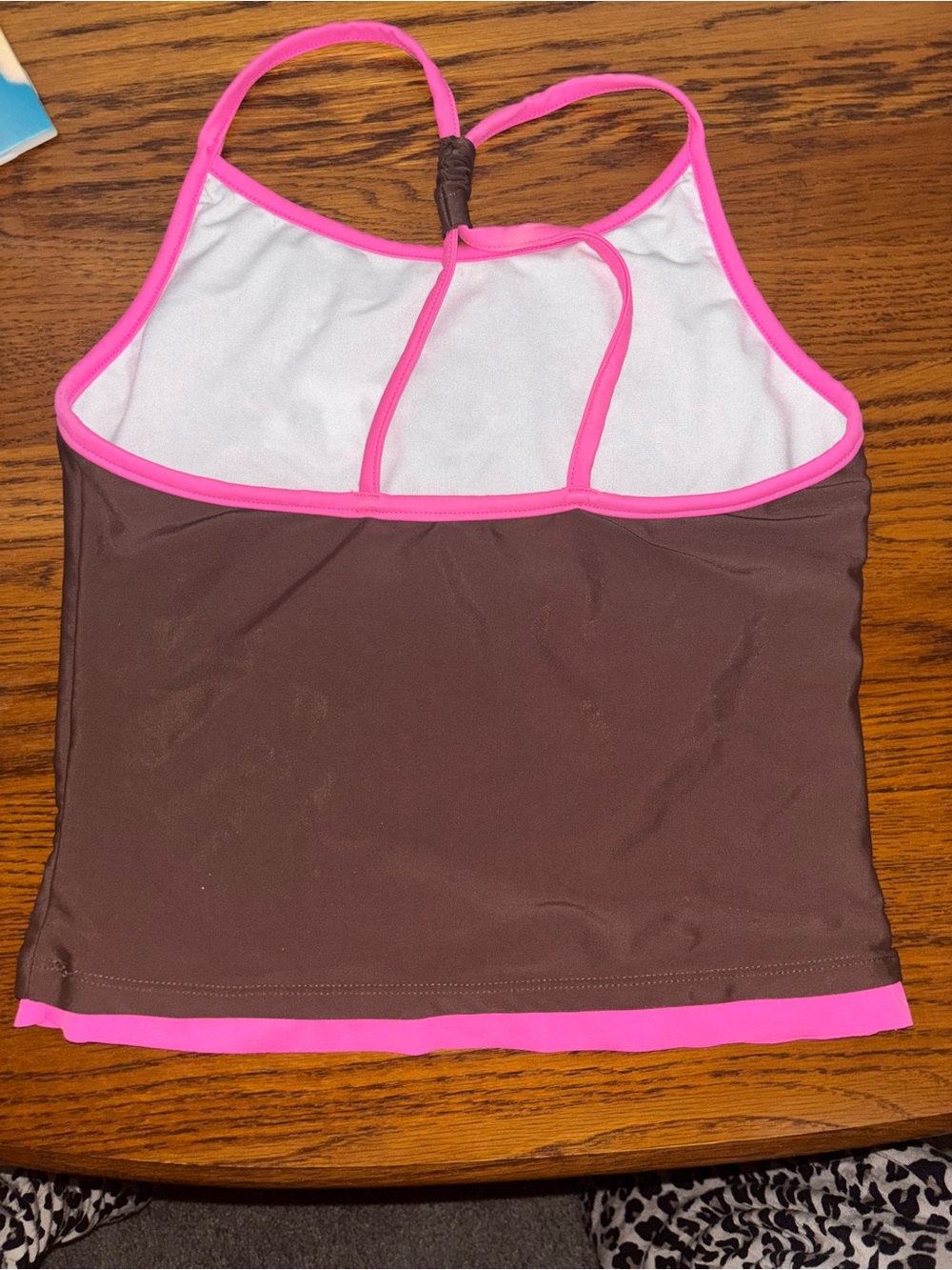 Vintage Y2K Kids Brown & Pink Floral Tankini Top Size 16 - Picture 2 of 3
